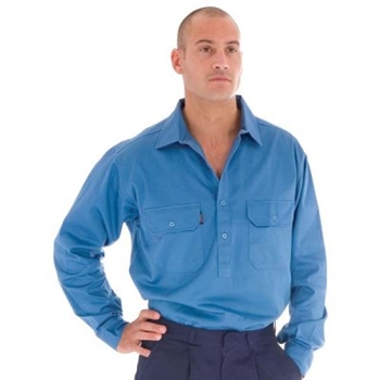 -Close Front Cotton Drill Shirt With Gusset Sleeve, Long Sleeve