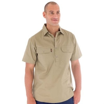 -Cotton Drill Closed Front Work Shirt, Short Sleeve