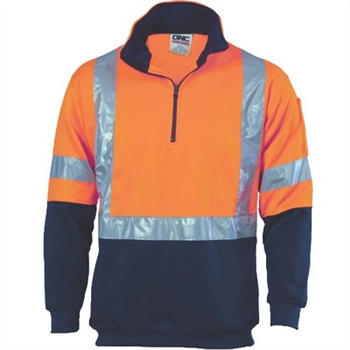 -Hivis 12 Zip Fleecy With X Back &amp; Additional Tape On Back 300Gsm