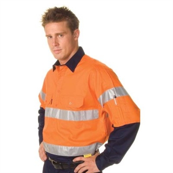 -Hivis Cool-Breeze Close Front Cotton Shirt With 3M Reflective Tape, L/S