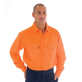 -Hivis Cotton Drill Work Shirt - Long Sleeve