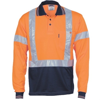 -Hivis D/N Cool Breathe Polo X Back &amp; Additional R/Tape On Back - L/S &gt;175Gsm Poly/Micromesh