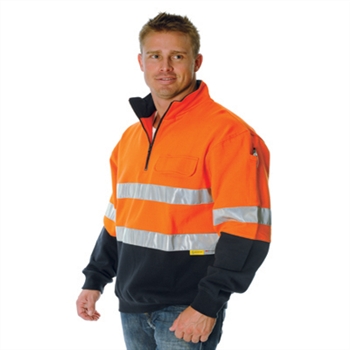 -Hivis Two Tone 1/2 Zip Cotton Fleecy Windcheater With 3M Reflective Tape