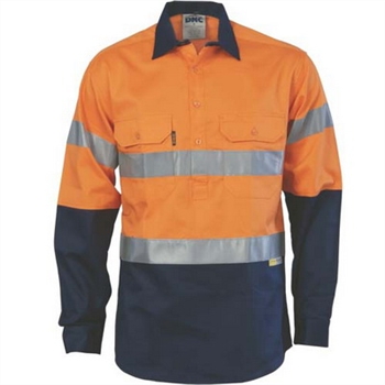 -Hivis Two Tone Close Front Cotton Shirt With 3M 8910 R/Tape, Long Sleeve