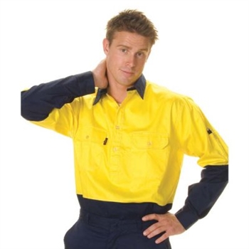 -Hivis Two Tone Cool-Breeze Close Front Long Sleeve, Gusset