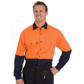 -Hivis Two Tone Cool-Breeze Cotton Shirt, Long Sleeve