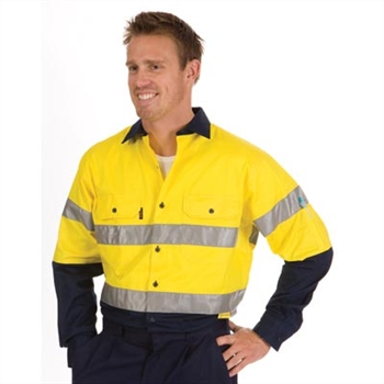 -Hivis Two Tone Cool-Breeze Cotton Shirt With 3M Reflective Tape, L/S