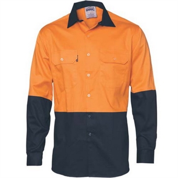 -Hivis Two Tone Cotton Drill Shirt, Long Sleeve