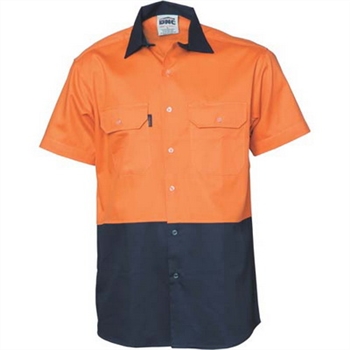 -Hivis Two Tone Cotton Drill Shirt, Short Sleeve