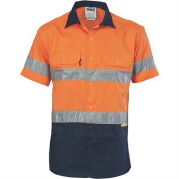 -Hivis Two Tone Cotton Shirt With 3M 8910 R/Tape, Short Sleeve