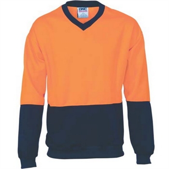 -Hivis Two Tone Fleecy Sweat Shirt, V-Neck