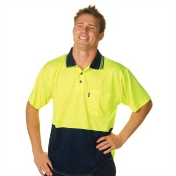 -Hivis Two Tone Fluoro Polo Shirt, Micromesh, S/S &gt; 175 Gsm Polyester Micromesh