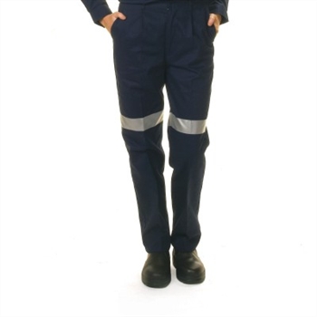 -Ladies Cotton Drill Trousers With 3M Reflective Tape &gt; 311 Gsm