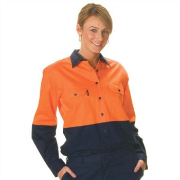 -Ladies Hivis Two Tone Cool-Breeze Cotton Shirt, L/S &gt; 155 Gsm Lightweight