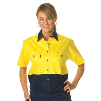 -Ladies Hivis Two Tone Cool-Breeze Cotton Shirt, S/S &gt; 155 Gsm Lightweight