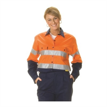 -Ladies Hivis Two Tone Cool-Breeze Cotton Shirt With 3M 8910 R/Tape, L/S &gt; 155 Gsm Lightweight