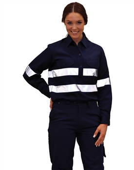 Womens Cotton Drill Work Shirt With 3M Tapes