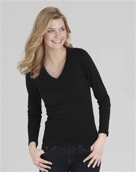 Ladies Long Sleeve V Neck Stretch Tee