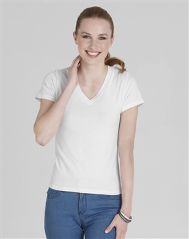 Ladies Short Sleeve V Neck Stretch Tee