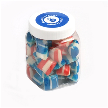 Corporate Coloured Humbugs In Plastic Jar 150G