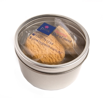 Small Round Window Tin Filled With Biscuits