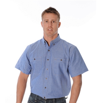 -Cotton Chambray Shirt, Twin Pocket - Short Sleeve