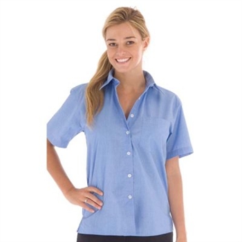 -Ladies Chambray Shirt, Short Sleeve