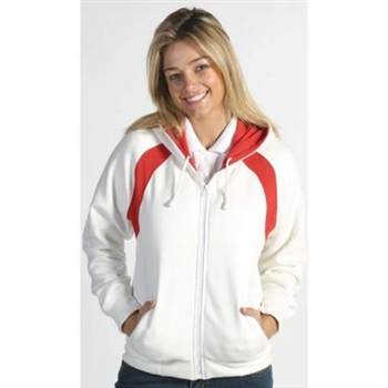 -Ladies Contrast Panel Fleecy Top With Hood