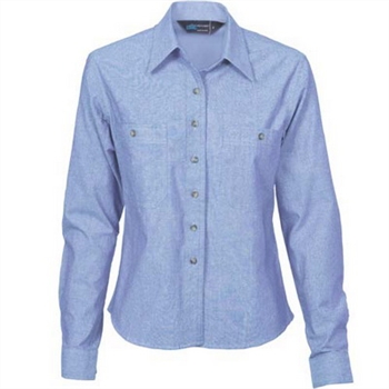 -Ladies Cotton Chambray Shirt - Long Sleeve