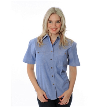 -Ladies Cotton Chambray Shirt - Short Sleeve