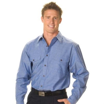 -Mens Twin Flap Pocket Cotton Chambray, L/S